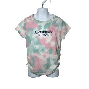 Abercrombie Kids Girls’ Tie-Dyed Logo T-Shirt 7/8 Pink Mint White Ruched Sides